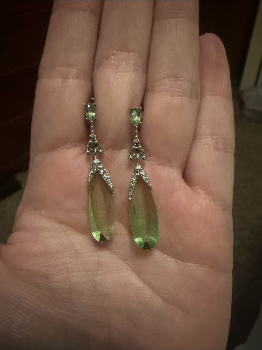 Elegant Genuine Peridot Teardrop Dangle Earrings